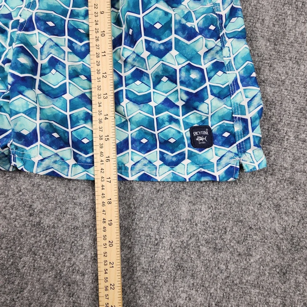 Spicy Tuna Mens Blue Geometric Honeycomb Swim Trunks Board Shorts Size Large